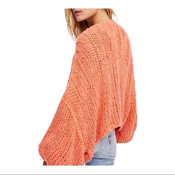 Free People Orange Chamomile Wool Blend Open Front Chunky Cardigan Sweater SZ XS - Picture 2 of 10